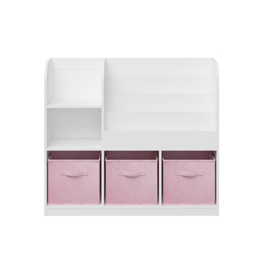 Bookcase And Bookshelf With 3 Collapsible Drawers, Multifunctional Display Stand