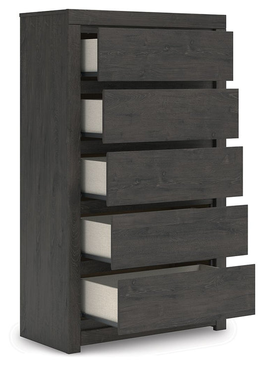 Fraluna - Five Drawer Chest - Charcoal