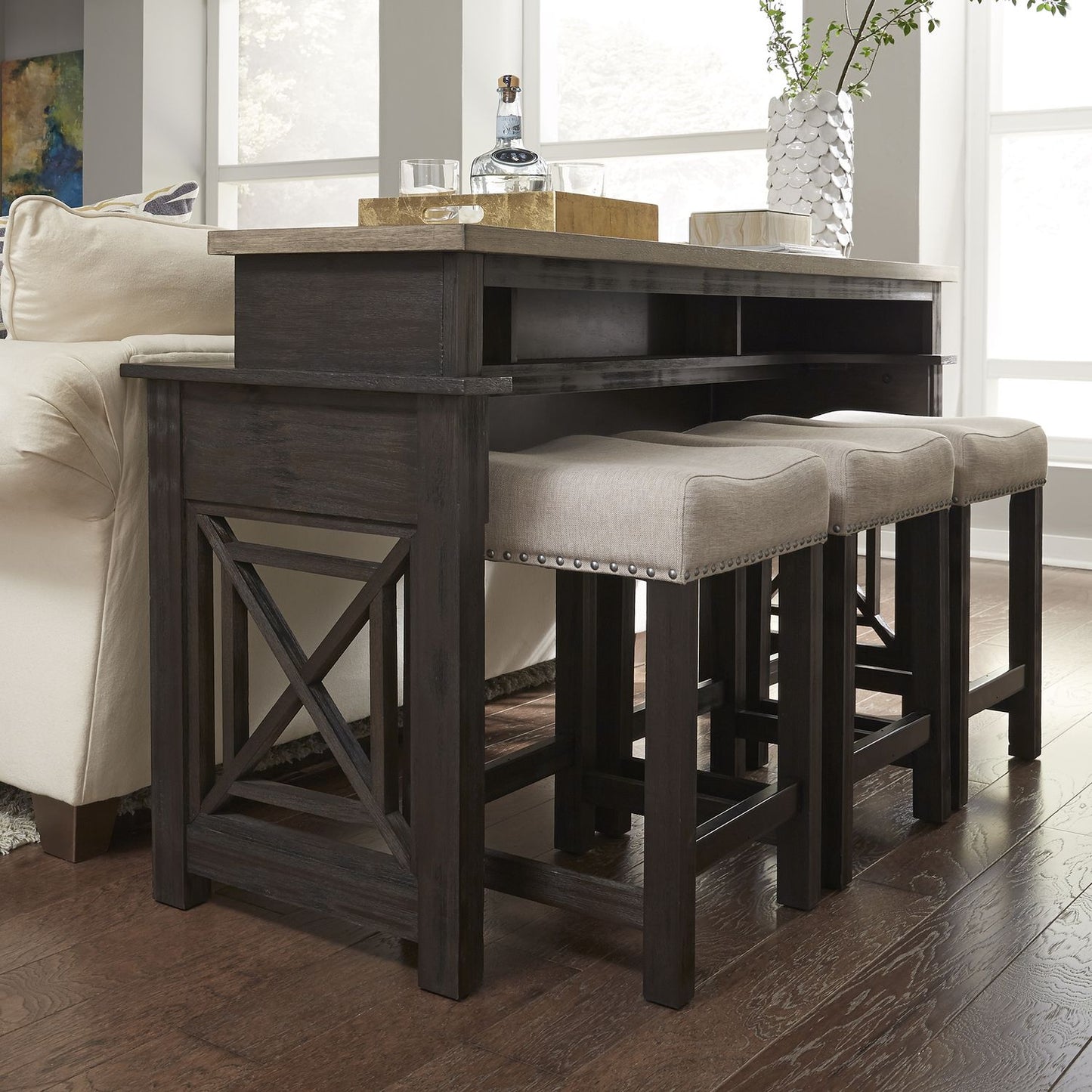 Heatherbrook - 4 Piece Console Set (1-Console 3-Stools)