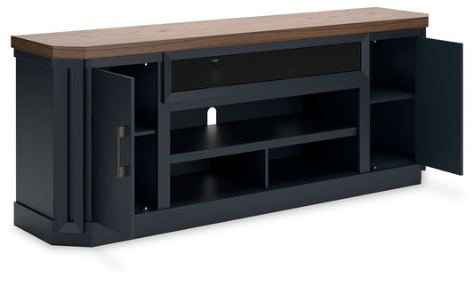 Landocken - XL TV Stand W/Fireplace Option - Brown / Blue