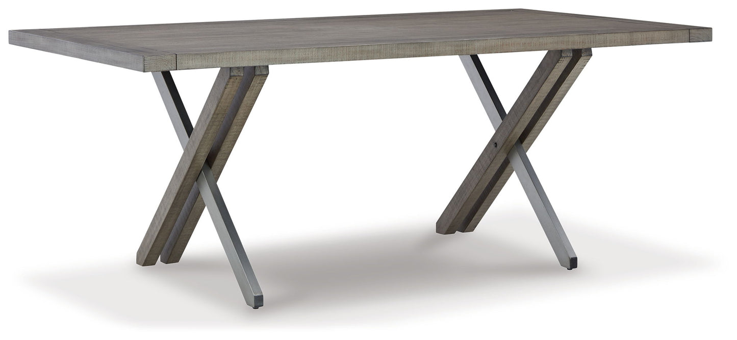 Krystanza - 9 Pc. - Dining Room Table, 8 Oatmeal Side Chairs - Weathered Gray