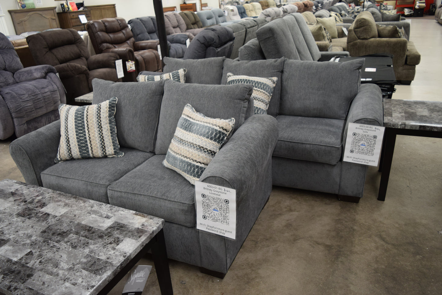 6003 Britney Greystone - Sofa & Loveseat - CLOSEOUT