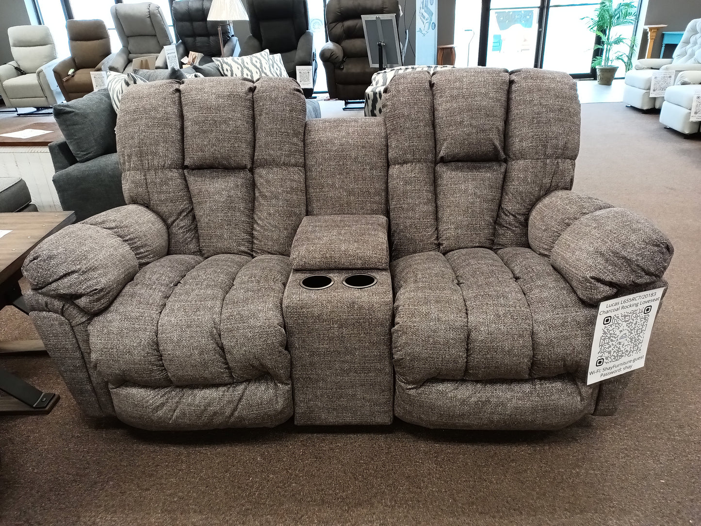 Lucas L655RC7/20183 Charcoal Rocking Console Loveseat