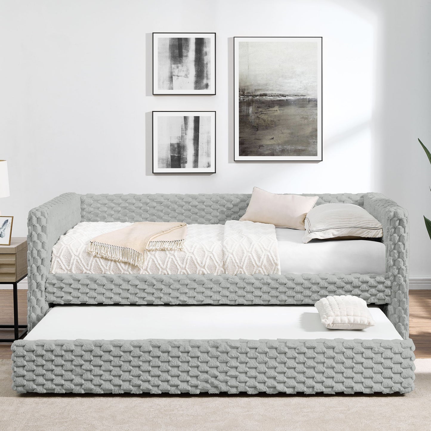 Modern Twin Size Daybed Upholstered Sofa Bed With Pull Out Feature - Dark Gray