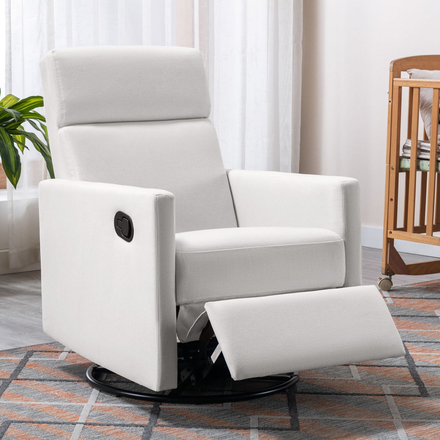 Modern Upholstered Rocker Nursery Chair Plush Seating Glider Swivel Recliner Chair