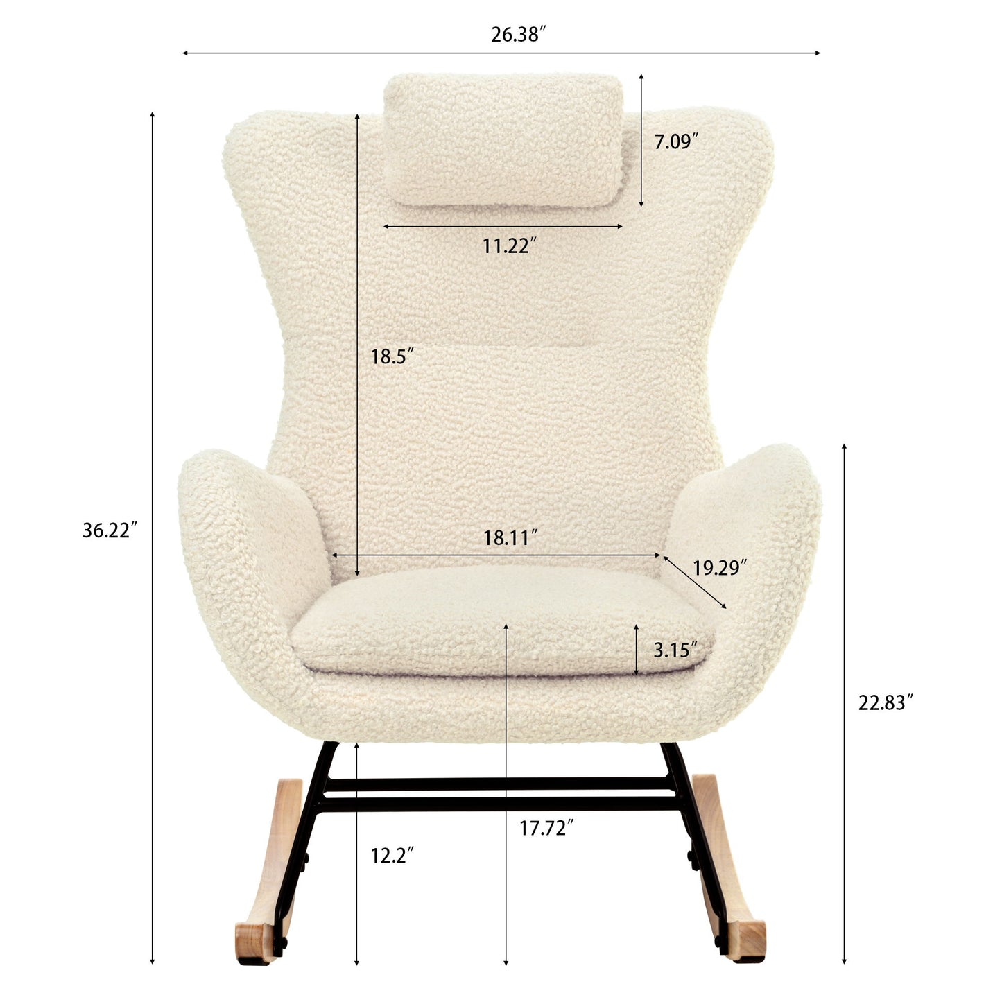 Rocking Chair Nursery, Teddy Upholstered Rocker Glider Chair With High Backrest, Adjustable Headrest & Pocket, Comfy Glider Chair For Nursery, Bedroom, Living Room, Offices, Rubber Wood