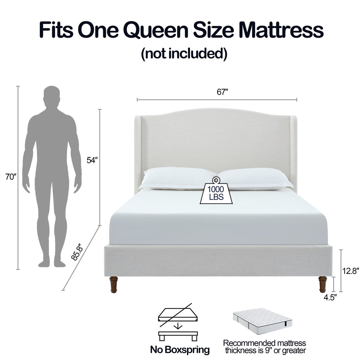 Minimalist Designs Upholstered Wingback Bed With Tall Headboard