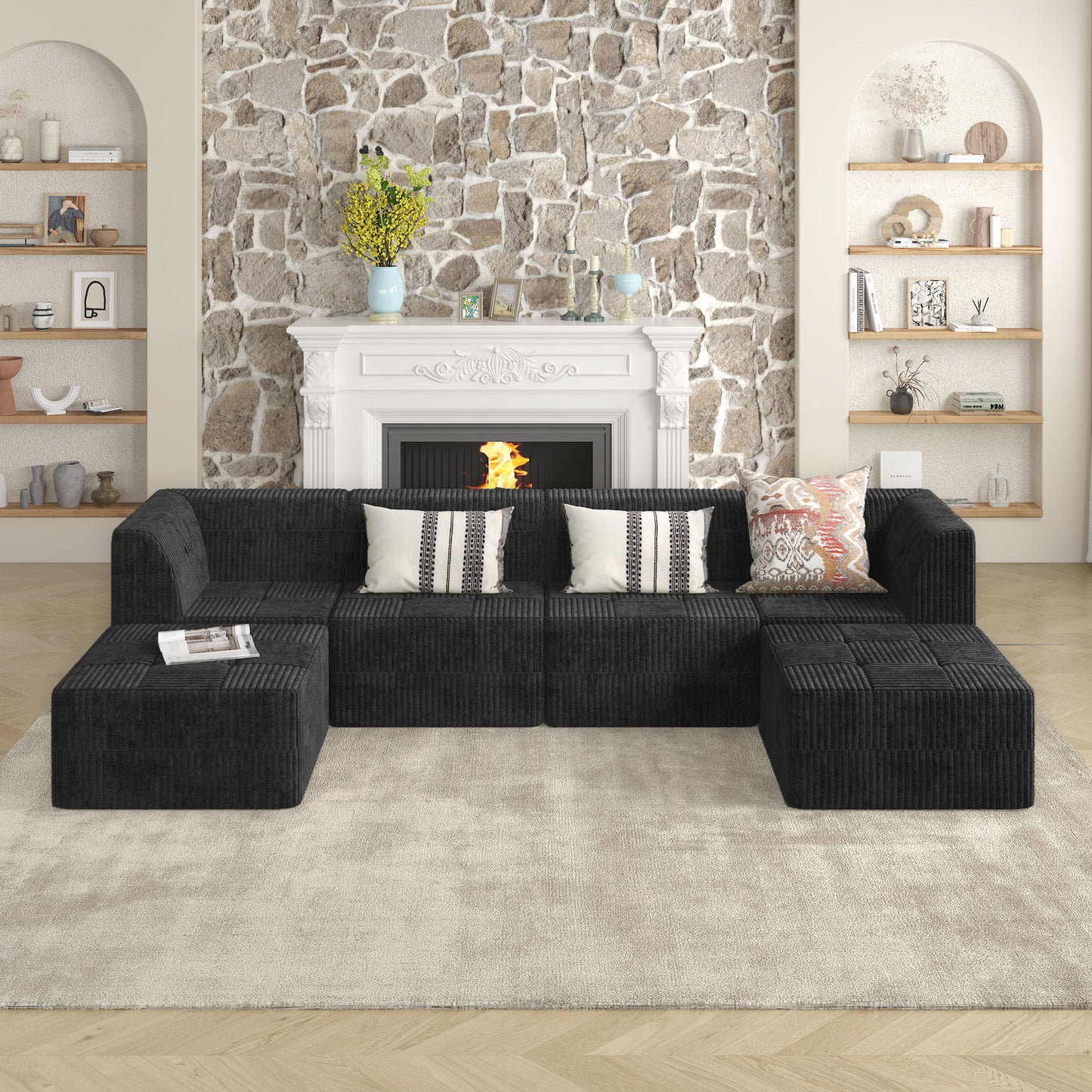 Modern Minimalist Corduroy Corner Sofa Sleeper