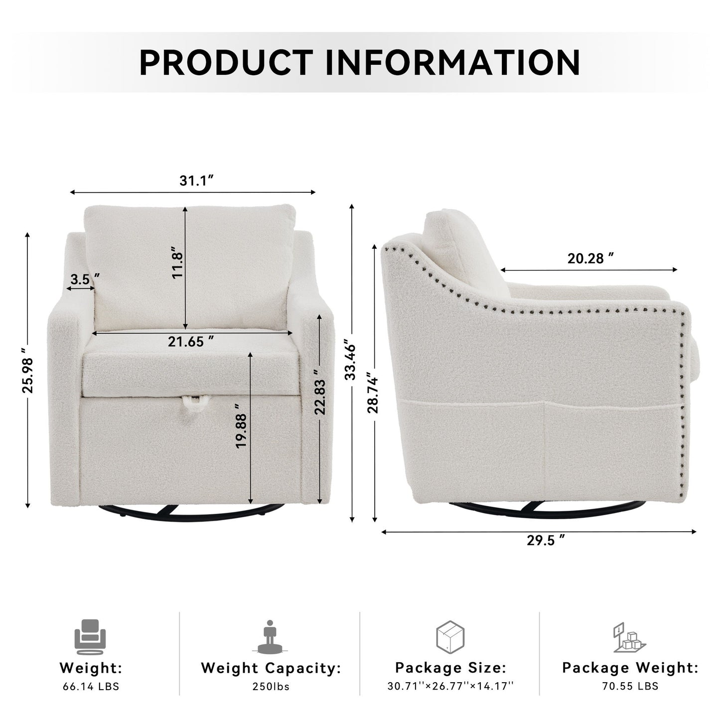 Linen Fabric 360° Swivel Accent Chair With Upholstered Back Pillow And Rivet Armrest