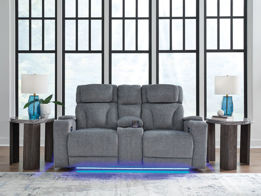 Studio Cave - Power Reclining Loveseat with Console - Steel