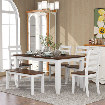6 Piece Dining Set With 4 Upholstered Chairs & Bench - Walnut
