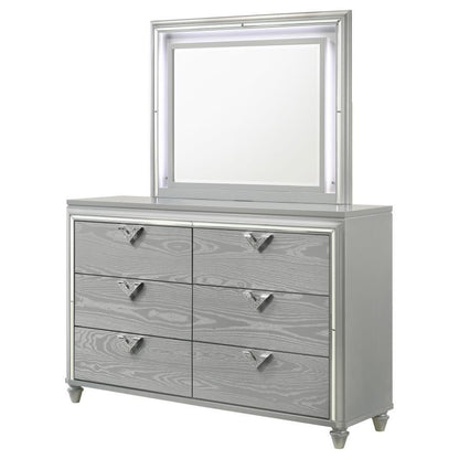 Veronica - 6-drawer Bedroom Dresser With Mirror - Light Silver