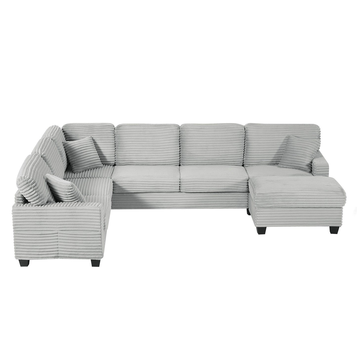 Upholstered U-Shaped Sectional Sofa With Movable Ottoman And Side Storage Pockets