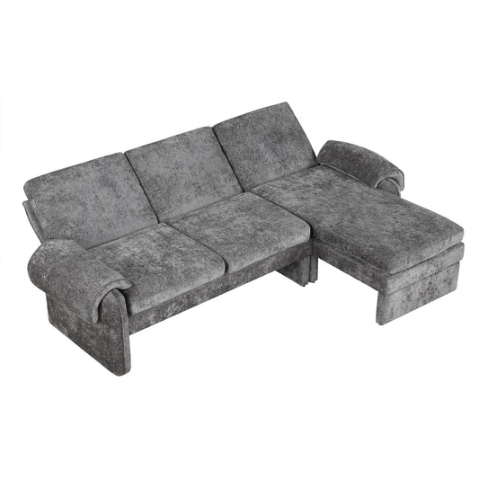 Convertible Futon Sofa Bed With Adjustable Backrest, Reversible Chaise Lounge And 2 Removable Armrest Pillows