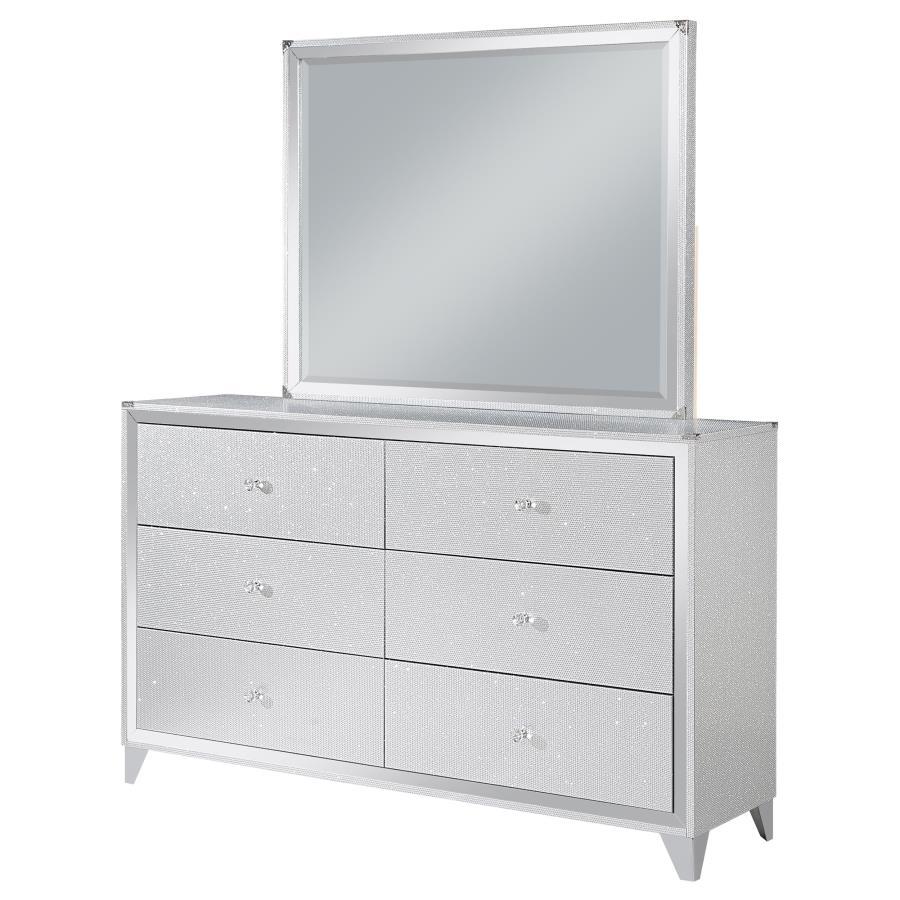 Larue - 6-Drawer Dresser With Mirror - Silver