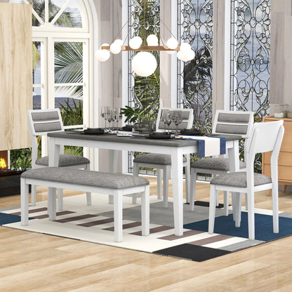 6 Piece Dining Set, Upholstered Chairs And Bench