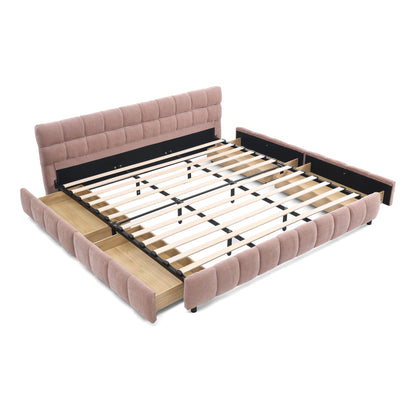 Modern Platform Bed Frame With Thick Chenille Fabric