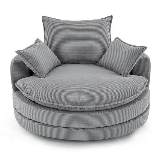 360° Swivel Accent Barrel Chair With Dual Layer Cushion And 3 Removable Pillows