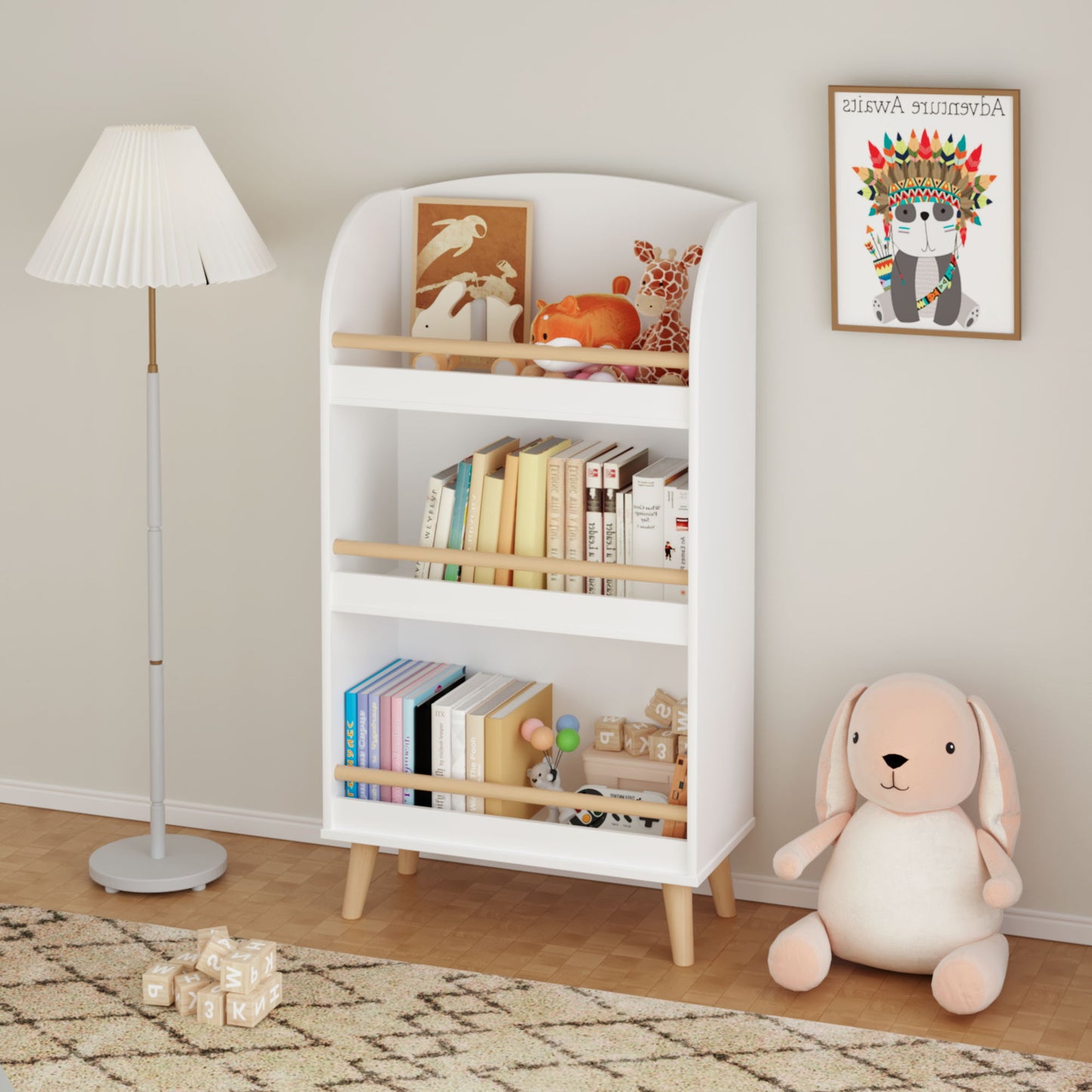 Bookshelf 3 Tier Book Organizer With Toy Storage - White