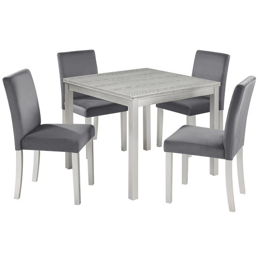 5 Pieces Wooden Dining Table Set, Square Table And 4 Upholstered Chairs