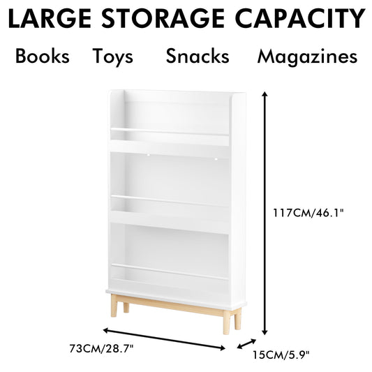 Wall Mounted Bookshelf, 3 Front Facing Display Shelves For Toddler Bedroom - White
