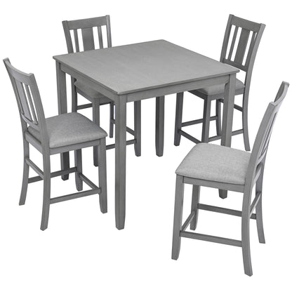 5 Pieces Dining Table Set, Counter Height Kitchen Table Set With Square Table And 4 Upholstered Chairs