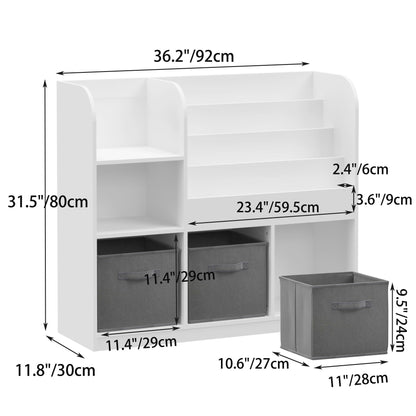 Bookcase And Bookshelf With 3 Collapsible Drawers, Multifunctional Display Stand