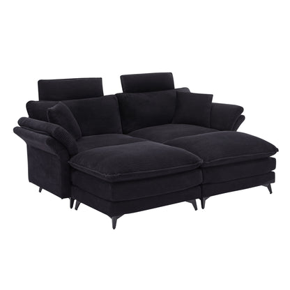 Modern Corduroy Deep Seat Sectional Sofa With Ottoman