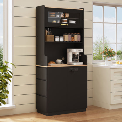 Pantry Cabinet With Hydraulic Flip Top And USB Charging Port