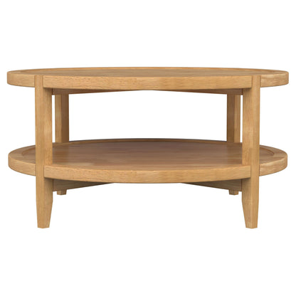 Camillo - Round Solid Wood Coffee Table With Shelf - Maple Brown