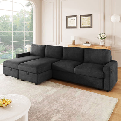 Convertible Sectional Sofa With Storage Chaise Lounges And USB Ports