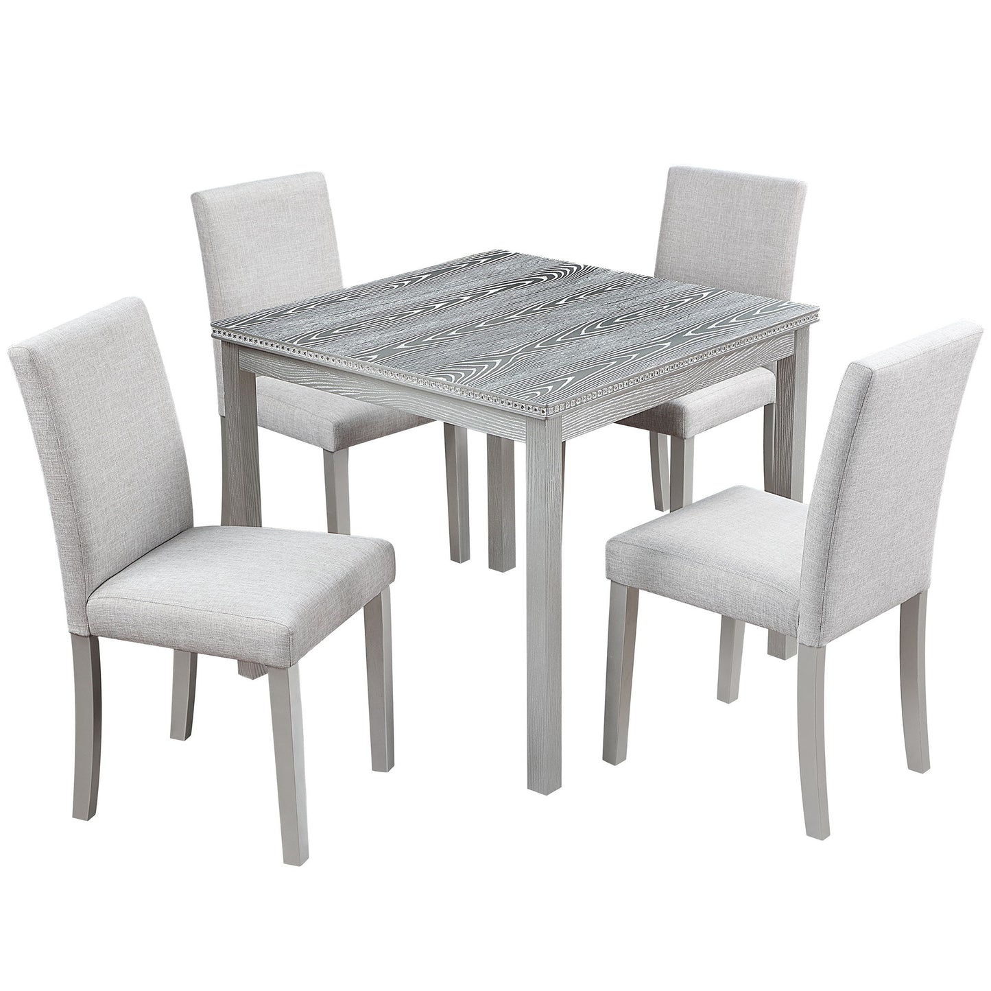 Dining Table Set With Crystal Decoration And Upholstered Chairs