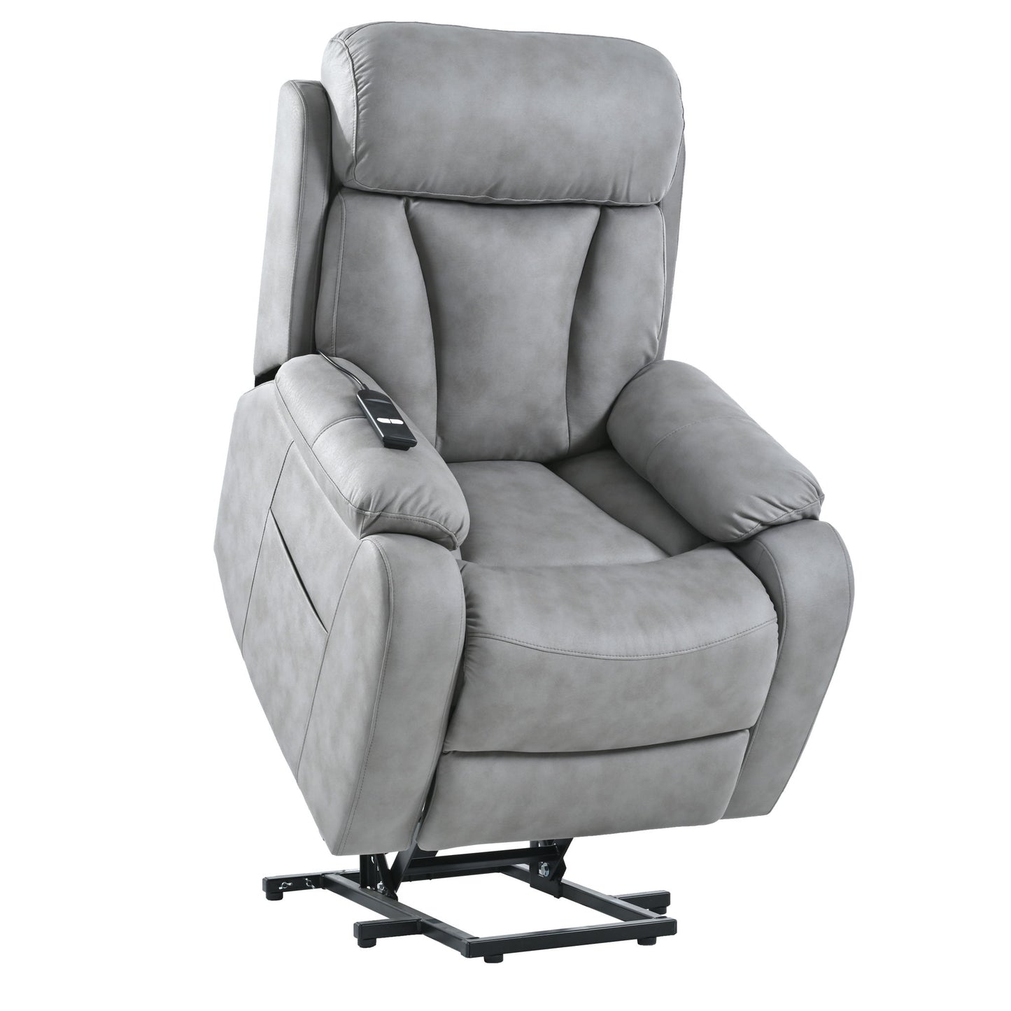 Electric Power Lift Recliner Chair, Fabric Recliner Chair, Home Theater Seating, Living Room Chair, Side Pocket, Remote Control - Light Gray