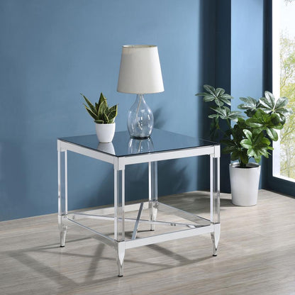 Lindley - Square Tempered Mirror Acrylic Side End Table - Chrome