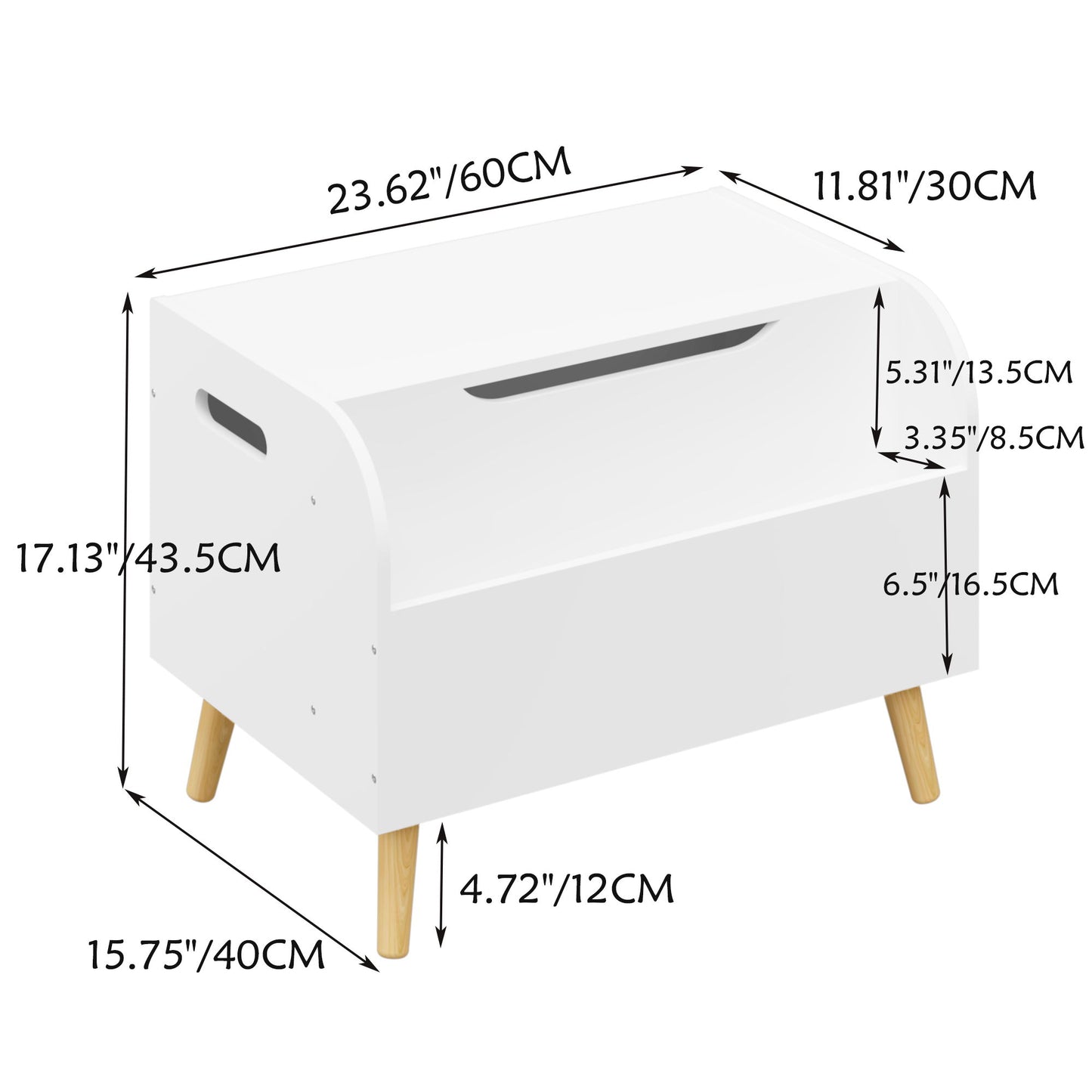 Toy Box With Front Bookshelf, Flip Top Lid, Safety Hinge For Kids Room Organization - White