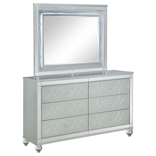 Gunnison - 6-drawer Dresser With Mirror - Silver Metallic