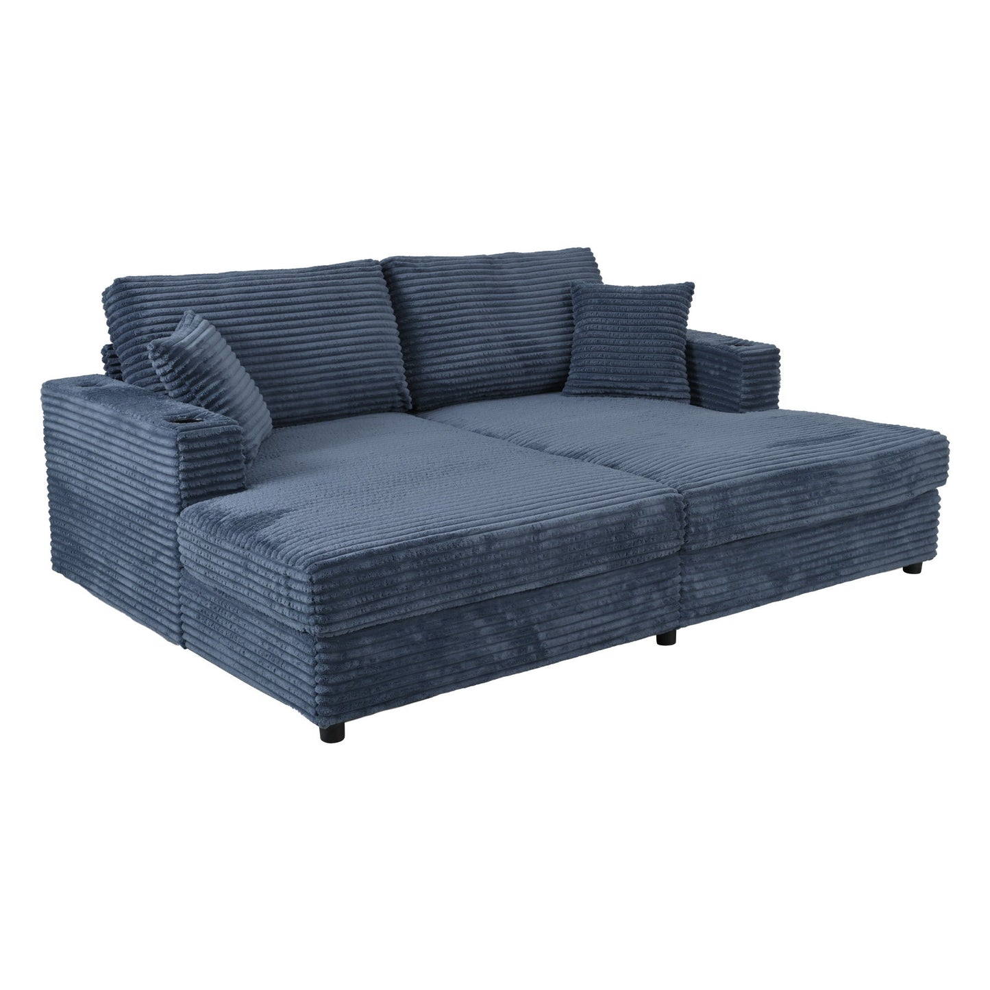 Oversized Loveseat Chaise With 2 USB Ports, 2 Cup Holders And 2 Throw Pillows