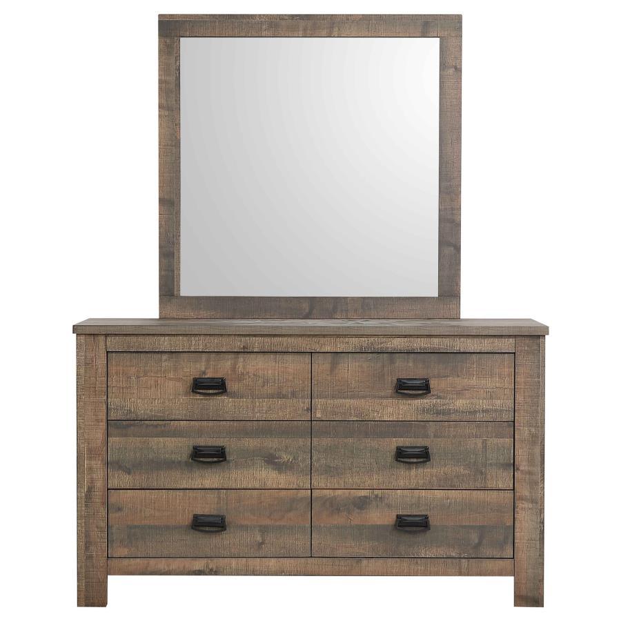 Frederick - 6-drawer Dresser With Mirror - Weathered Oak