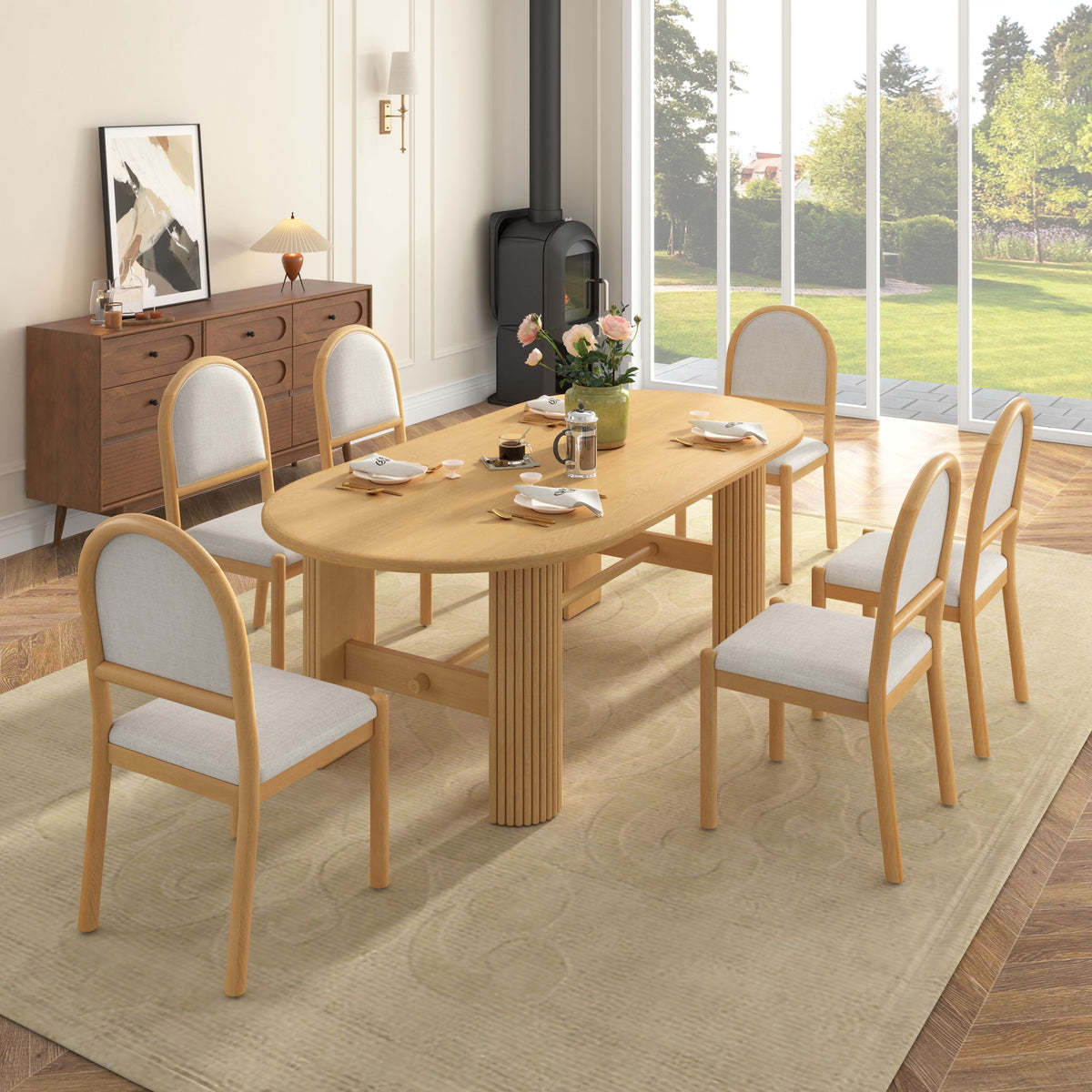 Oval Dining Table Set For 6 With 6 Upholstered Chairs