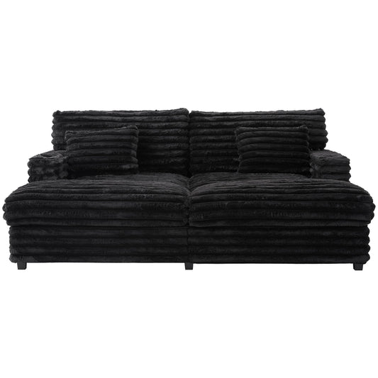 Oversized Double Chaise Lounge Sofa With USB Ports And Cup Holders