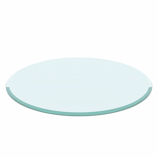 24" Round Tempered Glass Table Top Clear Glass Beveled Polished Edge