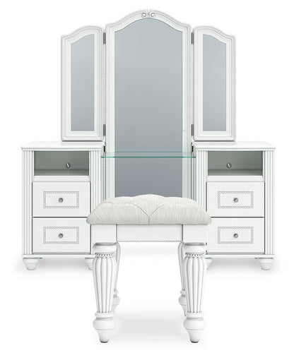 Kozlani - 3 Pc. - Vanity, Mirror And Stool - White