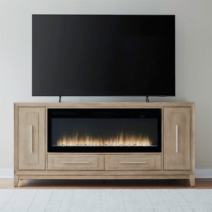 Fireplace TV Consoles - 80" Console With Fire FTS - Light Brown