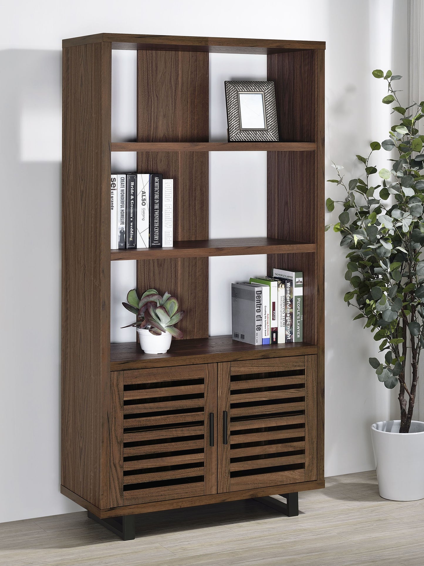 Maddox - 3-Shelf Cabinet Bookcase - Walnut