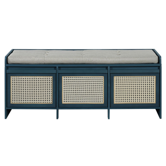 Entryway Shoe Bench With Drawers & Button Tufted Cushion