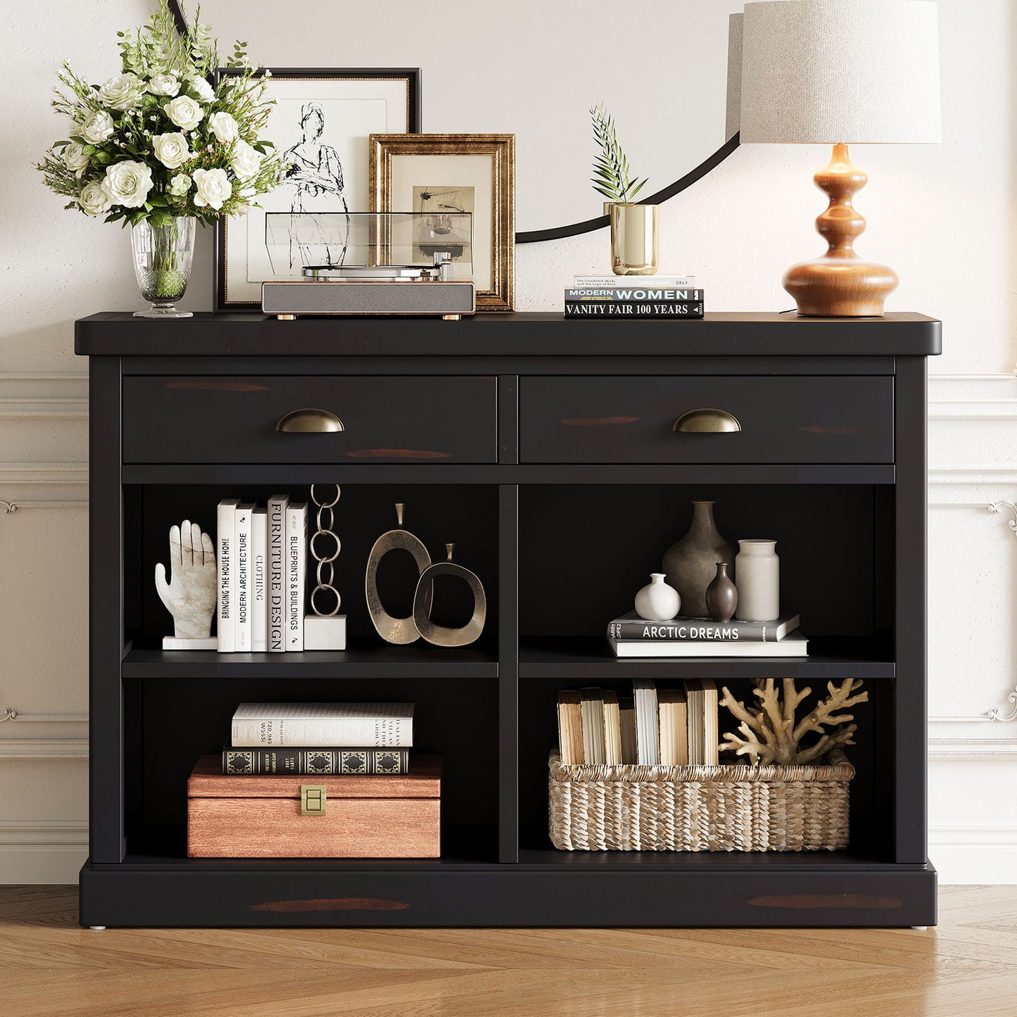 Console Table With 2 Drawers And Open Shelves