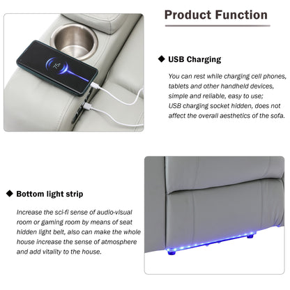 Power Motion Recliner Electric Power Recliner With USB Charging Port, Hidden Arm Storage, Convenient Cup Holder And Bluetooth Speaker