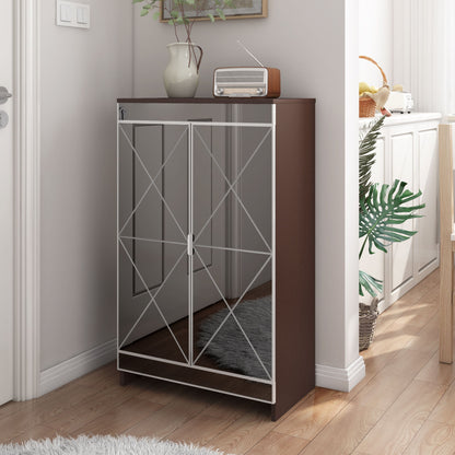 Elegant Decor Mirrored Shoe Cabinet With Edging Double Door Storage Cabinets Glass - Brown / Silver / Gray