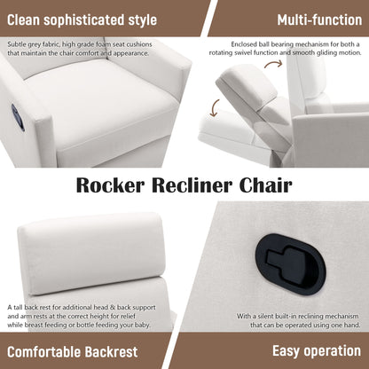 Modern Upholstered Rocker Nursery Chair Plush Seating Glider Swivel Recliner Chair
