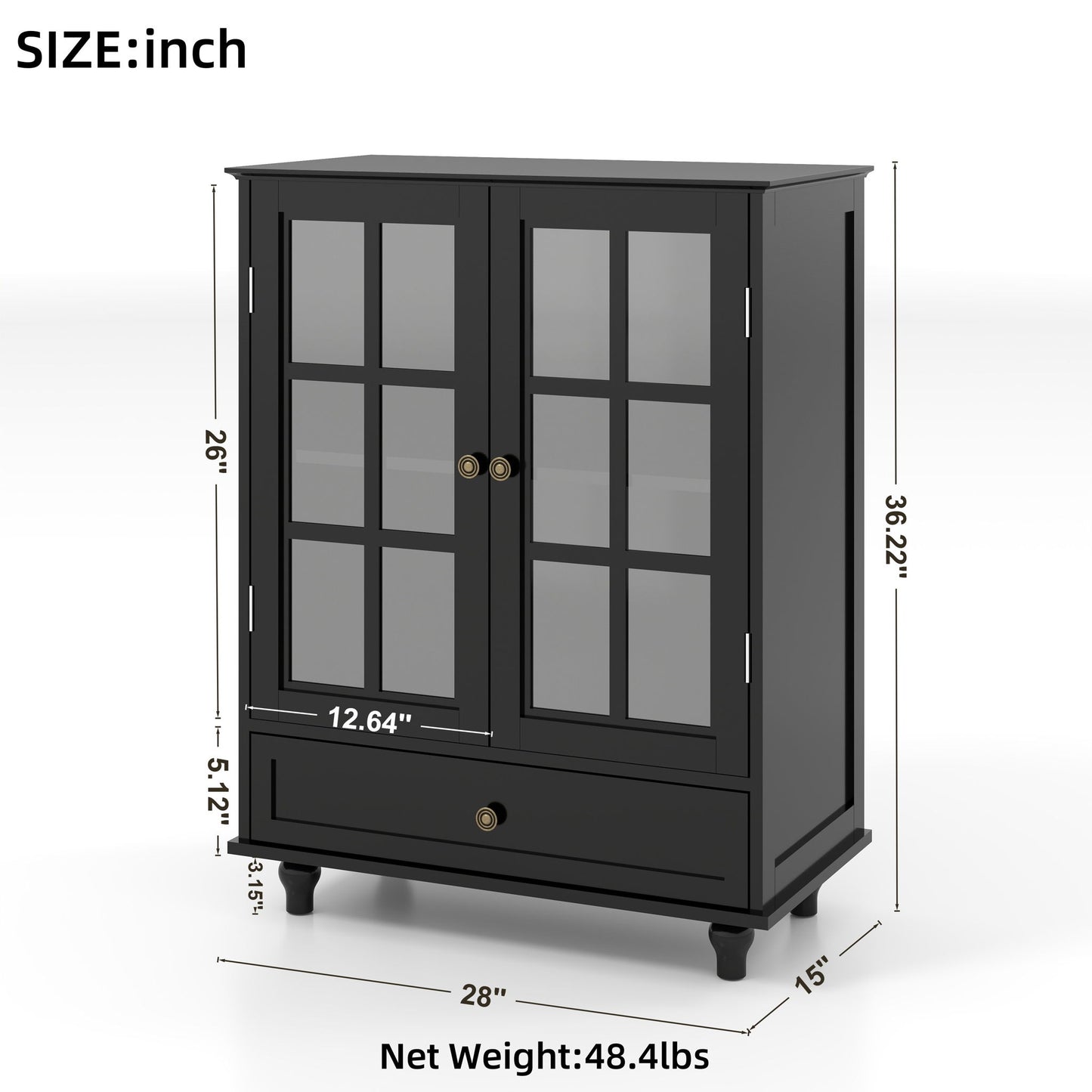 Minimalist Buffet Cabinet With Double Glass Doors And Drawer